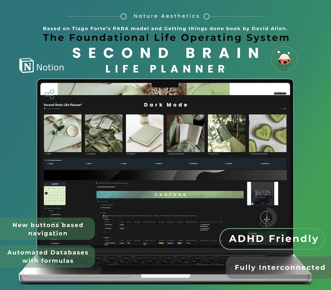 Notion Template Second Brain Planner ADHD Friendly Notion All in One ...