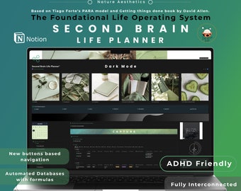 Notion Template Second Brain Planner ADHD Friendly Notion All in one Notion Dashboard  Minimal Notion Calendar Notion Dark Mode Planner