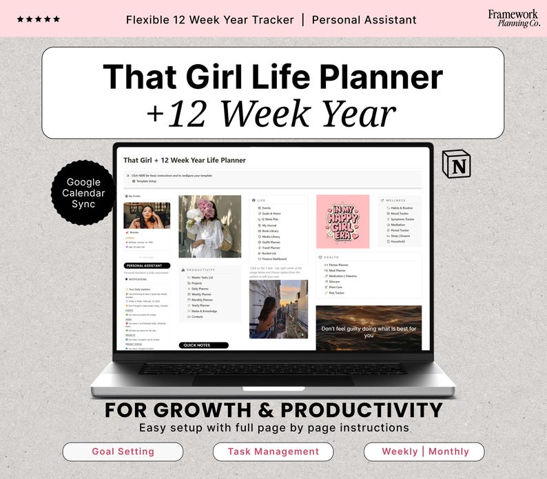 Notion That Girl Planner | All-In-One Life & Business Planner with 12 Week Year + Second Brain image 1