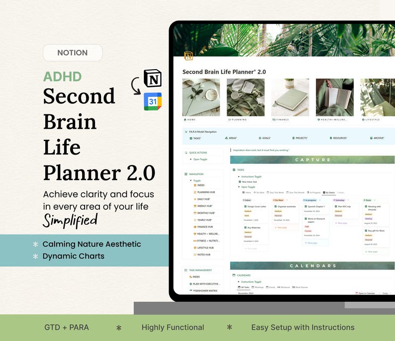 Notion Second Brain Life Planner | PARA & GTD Productivity System ...