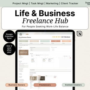 Planificador de vida y negocios de Notion / Panel de gestión de clientes y proyectos / Rastreador de contenido y redes sociales para freelancers