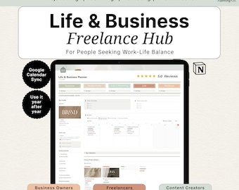 Planificador de vida y negocios de Notion / Panel de gestión de clientes y proyectos / Rastreador de contenido y redes sociales para freelancers