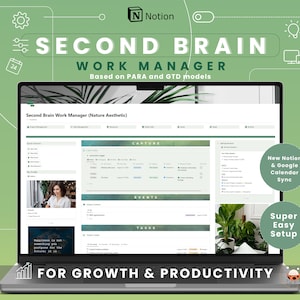 Notion Template Notion Second Brain Work Dashboard ADHD Friendly Nature Aesthetic Notion Project Tasks Notion Goals Notion Business planner