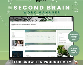 Notion Template Notion Second Brain Work Dashboard ADHD Friendly Nature Aesthetic Notion Project Tasks Notion Goals Notion Business planner