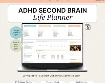 Notion ADHD Planner | Second Brain, GTD & 12 Week Year Life Dashboard Template