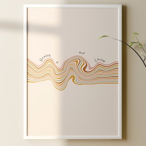 LA CURACIÓN no es LINEAL, decoración de oficina de psicólogo, consejero escolar, arte de pared para niños, terapia, impresiones de regalo, póster de terapeuta, letrero de salud mental