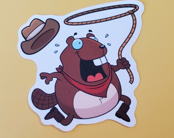 Funny cowboy beaver waterproof sticker FREE SHIPPING within Canada