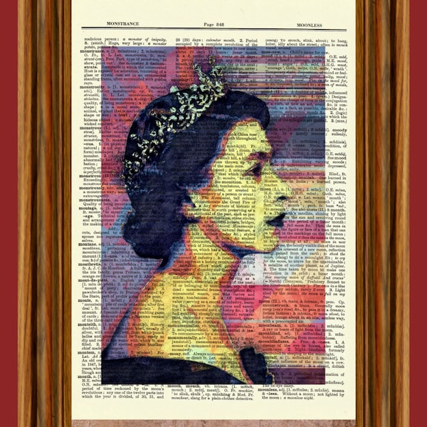 Queen Elizabeth II, Union Jack, Vintage Dictionary Art Print, Picture, Upcycled Gift, Wall Hanging, Pop Art England Royalty