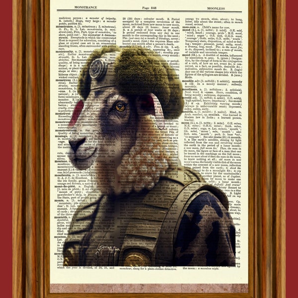 Officer Sheep, Military, Vintage Dictionary Art Print, Picture, Book Upcycled Antique Gift, Home Decor Hanging, Anthropomorphic Animals
