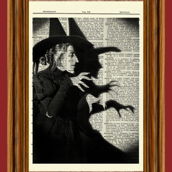 Bruja malvada, Margaret Hamilton, Mago de Oz, Impresión de arte de diccionario vintage, Imagen, Regalo reciclado, Colgante de decoración del hogar,