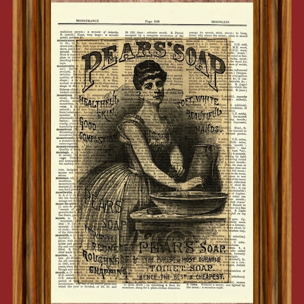 Victorian Lady, Pear Soap, Bathroom, Vintage Dictionary Art Print, Picture, Upcycled Gift, Home Decor Hanging