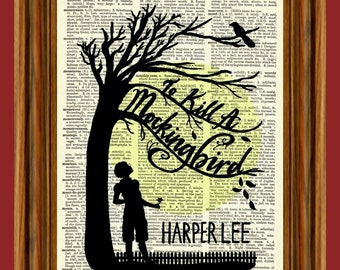 To Kill A Mockingbird Vintage Dictionary Art Print, Picture, Upcycled Antique Gift, Home Decor Hanging Harper Lee Scout Finch