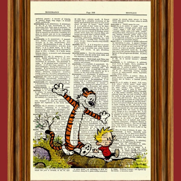 Calvin and Hobbes, Vintage Dictionary Art Print, Picture, Upcycled Gift, Home Decor Hanging, Children, Comic