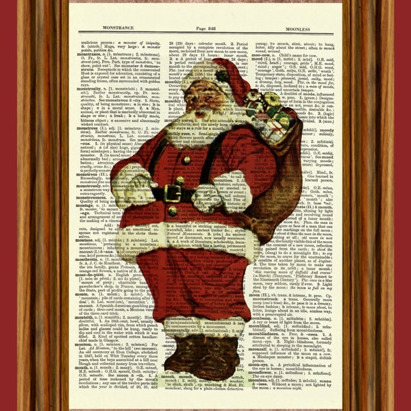 Santa Claus, Vintage Dictionary Art Print, Picture, Upcycled Gift, Home Decor Hanging, Christmas