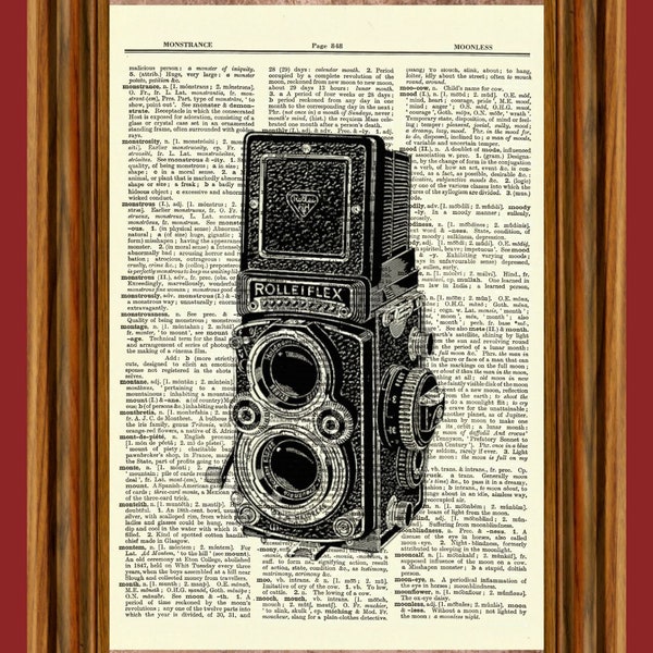 Antique Rolleiflex Camera, Vintage Dictionary Art Print, Picture, Upcycled Gift, Home Decor Hanging, Photography Film