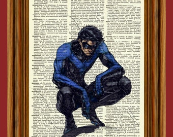 Nightwing Vintage Dictionary Art Print, Picture, Upcycled Antique Gift, Home Decor Hanging