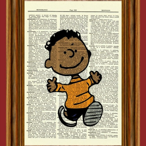 Charlie Brown Franklin, Vintage Dictionary Art Print, Picture, Upcycled Antique Gift, Home Decor Hanging Peanuts