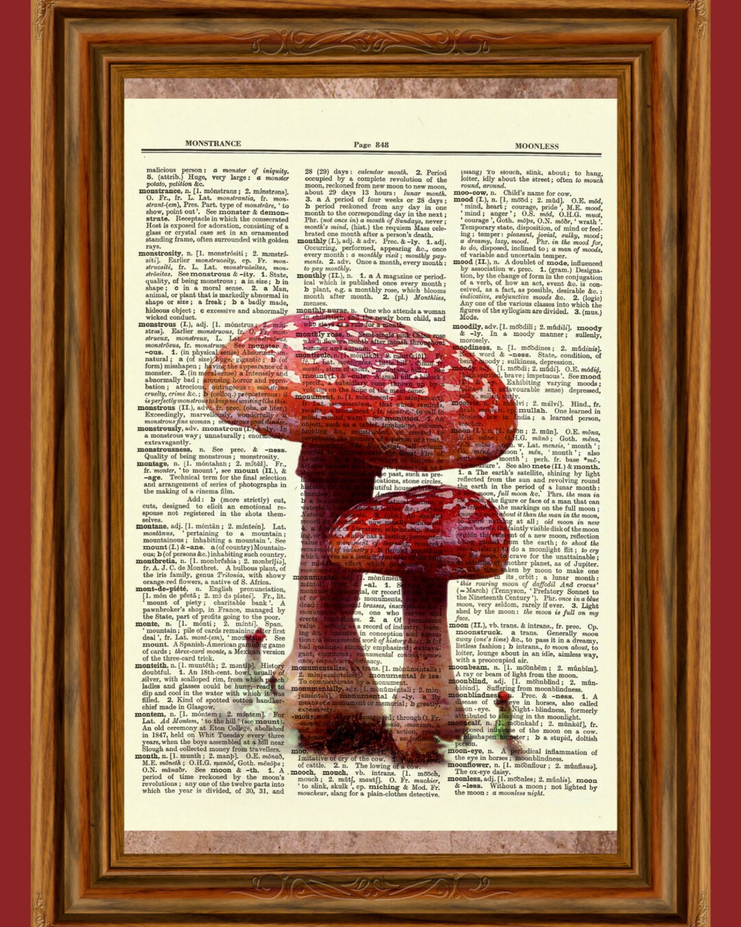 Champignons vintage Dictionary Art Print, Photo, Upcycled Antique Gift