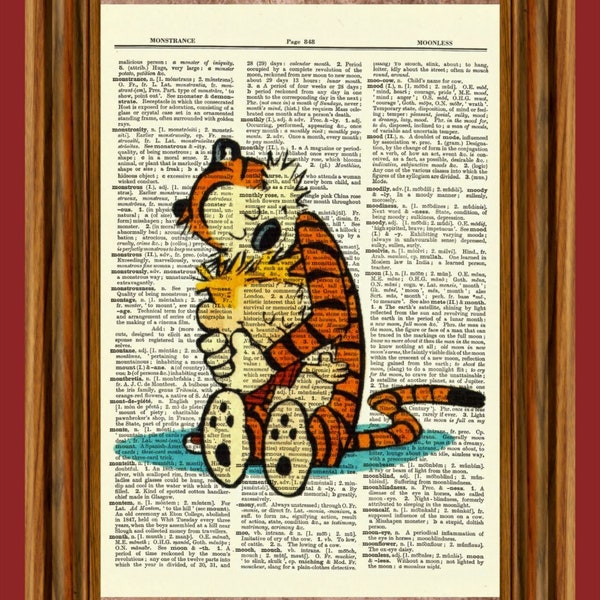 Calvin and Hobbes, Vintage Dictionary Art Print, Picture, Upcycled Gift, Home Decor Hanging, Children, Comic