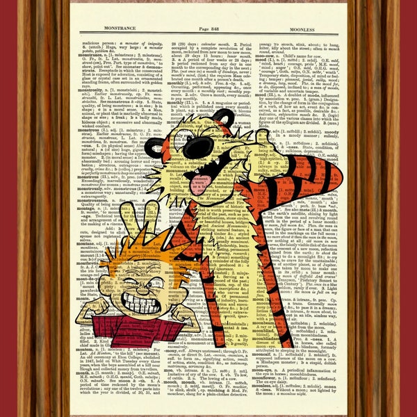 Calvin and Hobbes, Vintage Dictionary Art Print, Picture, Upcycled Gift, Home Decor Hanging, Children, Comic