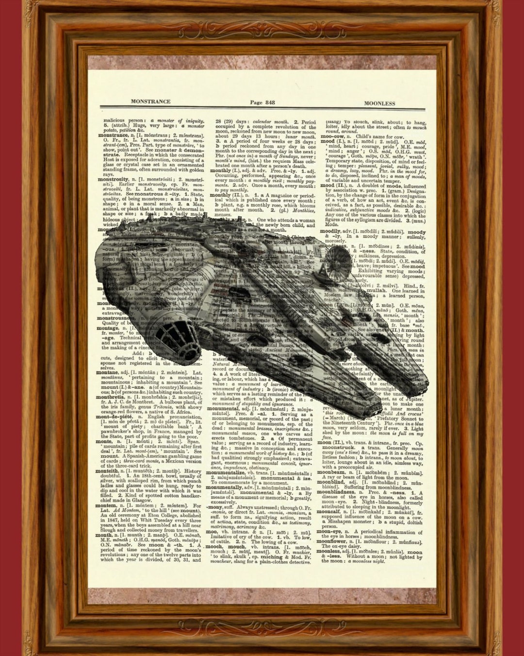 Star Wars Millennium Falcon Vintage Dictionary Art Print, Picture, Upcycled Antique Gift, Home