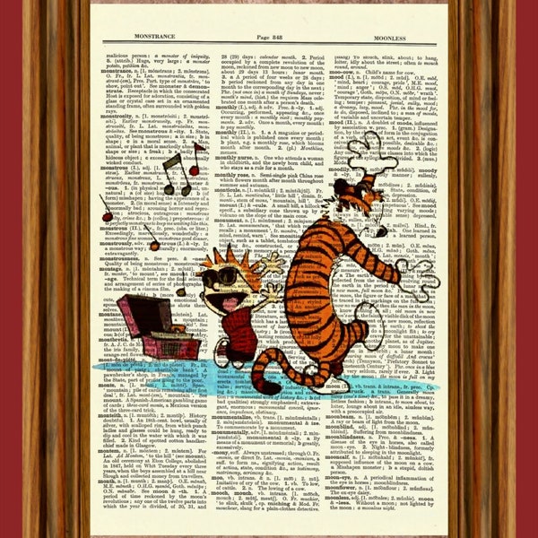 Calvin and Hobbes, Vintage Dictionary Art Print, Picture, Upcycled Gift, Home Decor Hanging, Children, Comic