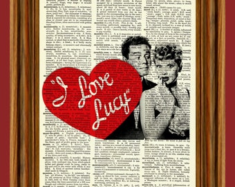 I Love Lucy Vintage Dictionary Art Print, Picture, Upcycled Antique Gift, Home Decor Hanging Lucille Ball Ricky Ricardo