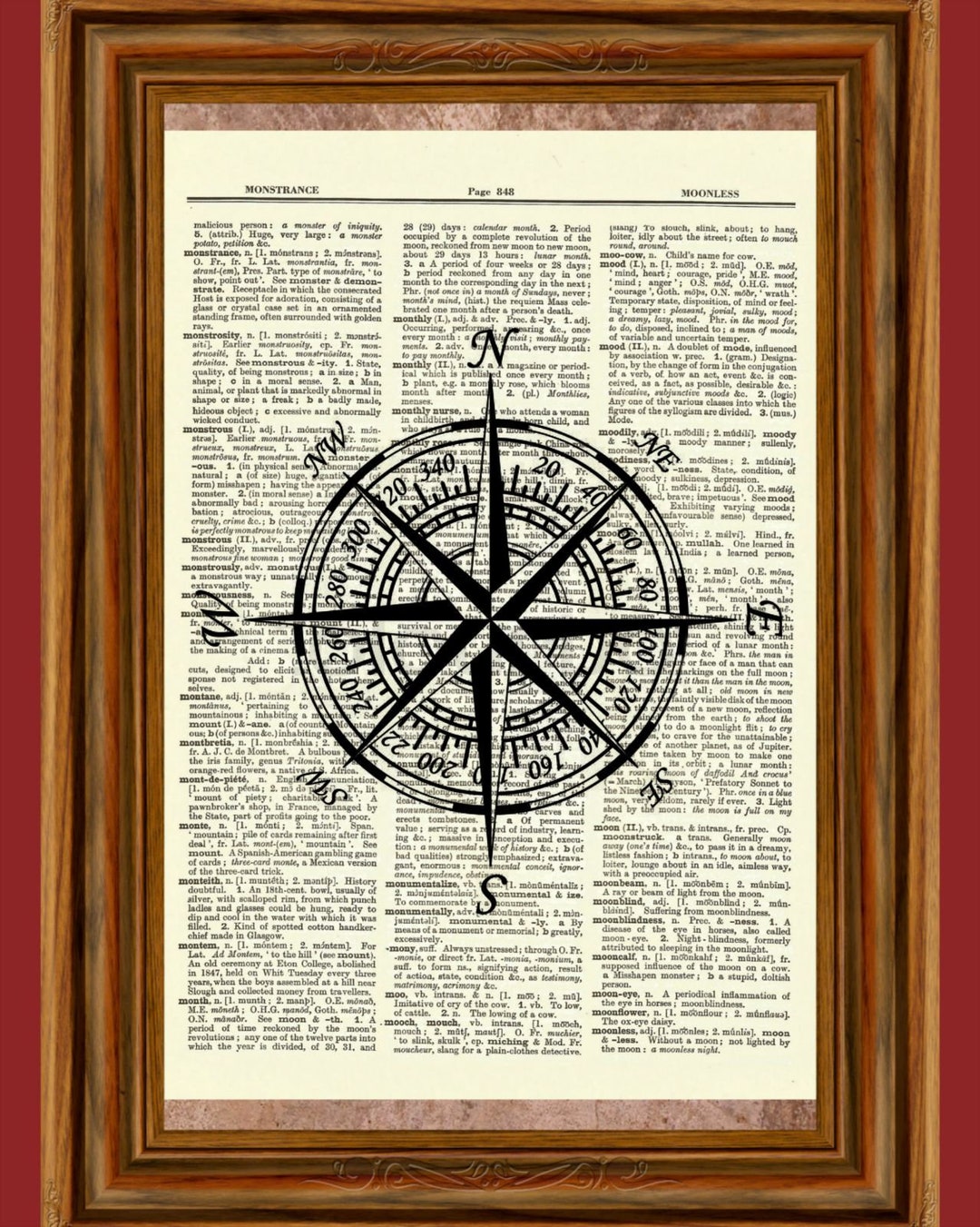 Compass vintage Dictionary Art Print Picture Upcycled Etsy France