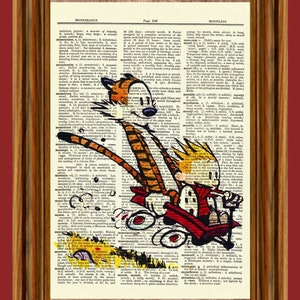 Calvin and Hobbes, Vintage Dictionary Art Print, Picture, Upcycled Gift, Home Decor Hanging, Children, Comic