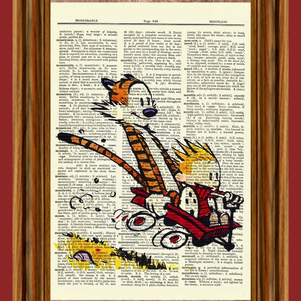 Calvin and Hobbes, Vintage Dictionary Art Print, Picture, Upcycled Gift, Home Decor Hanging, Children, Comic