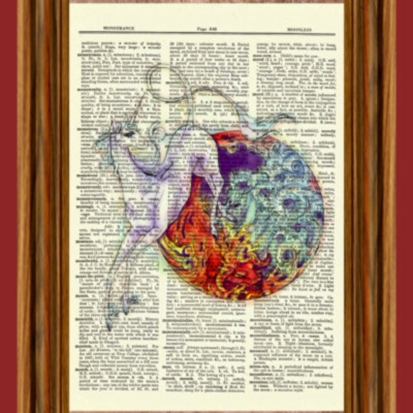 The Last Unicorn Vintage Dictionary Art Print, Picture, Upcycled Antique Gift, Home Decor Hanging