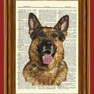 German Shepherd Dog Wearing Glasses, Vintage Dictionary Art Print, Picture, Upcycled Gift, Curious Arts, Home Decor Hanging, Animal