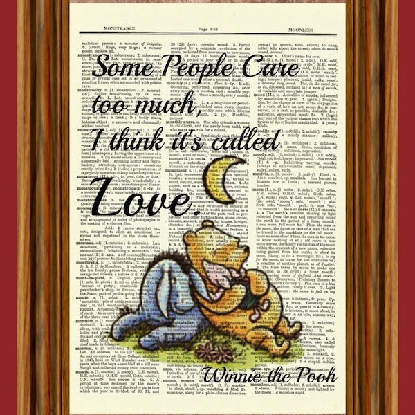 Winnie The Pooh Vintage Dictionary Art Print, Picture, Upcycled Antique Gift, Home Decor Hanging Eeyore Piglet Tigger