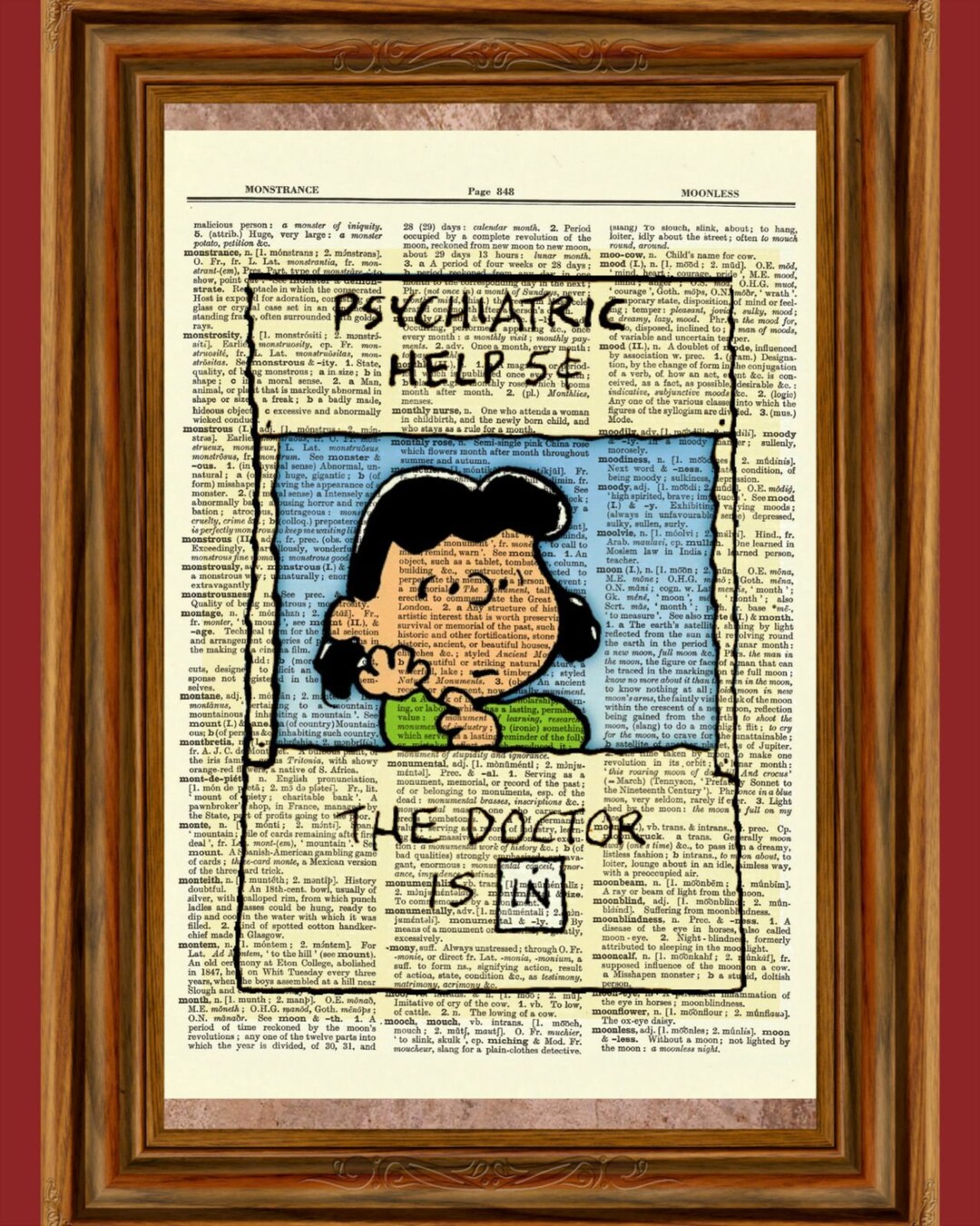 Charlie Brown Lucy Psychiatrist Booth Vintage Dictionary Art Print