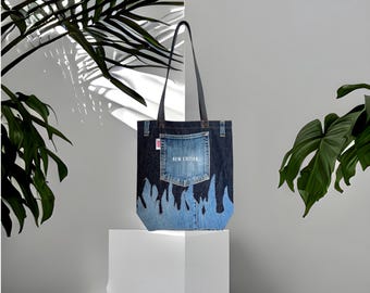 Summer Tote bag, Denim bag, Recycled denim, Big bag, Casual bag, Sport bag, UNISEX BAG, Upcycled Denim Bag, Upcycled Jean Bag, upcycled bag