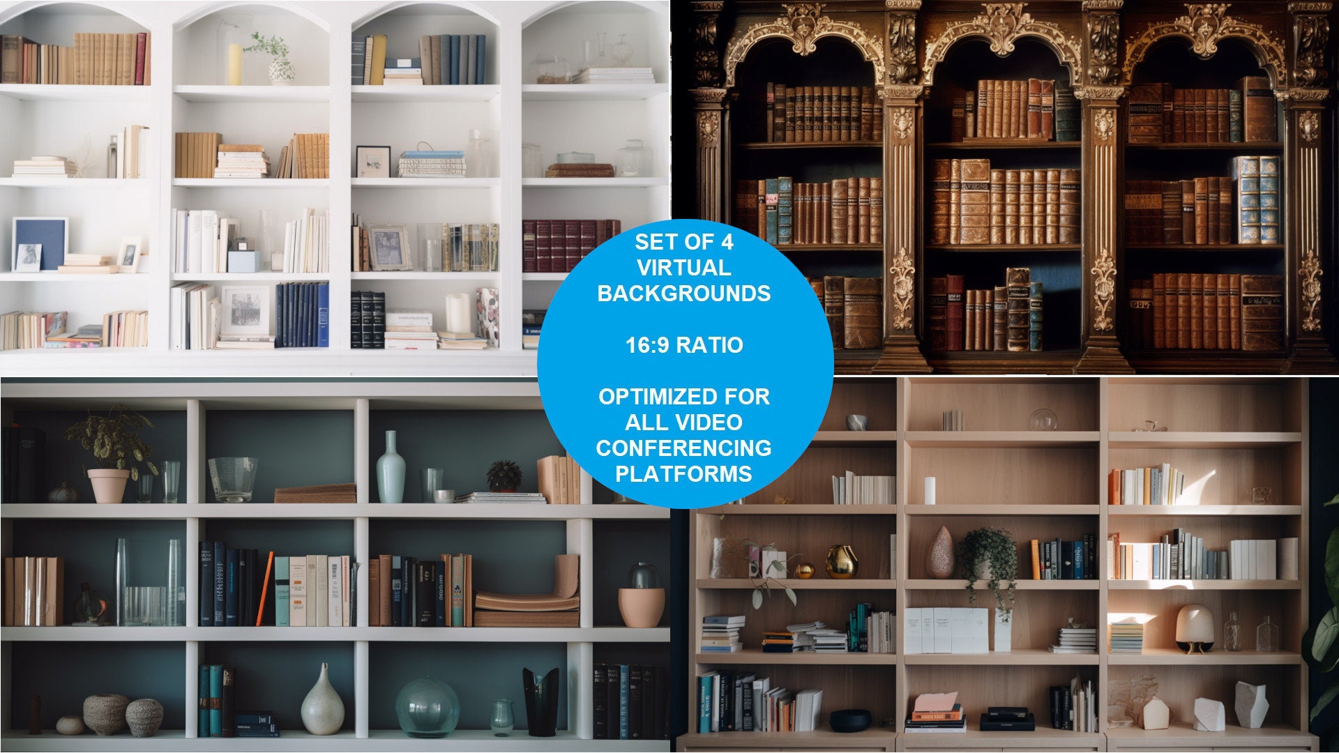 Zoom Backgrounds Bookshelves Background Bundle Backdrop Etsy Australia