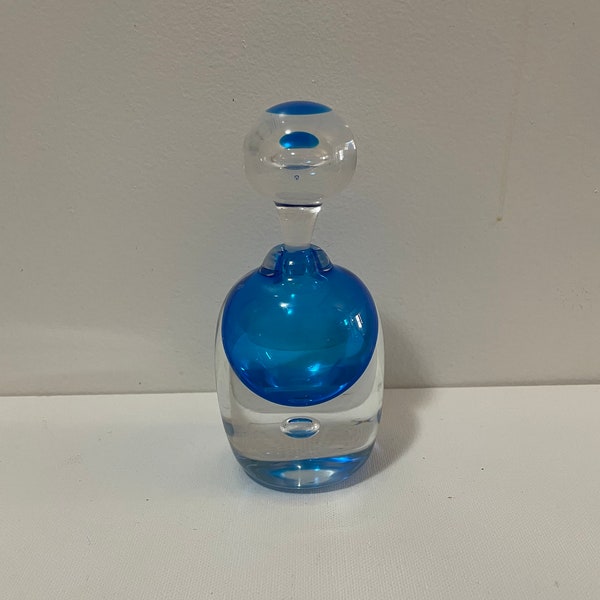 Vintage Blue Hand Blown   Art Glass Perfume  Bottle