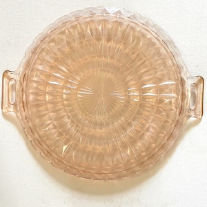 1930’s Depression Glass , Diamond Pink Handled Cake Plate ,Jeanette Glass