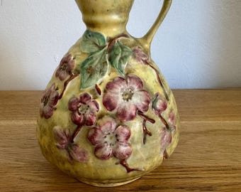 Vintage Royal Art Pottery, England , pink dogwood yellow pitcher