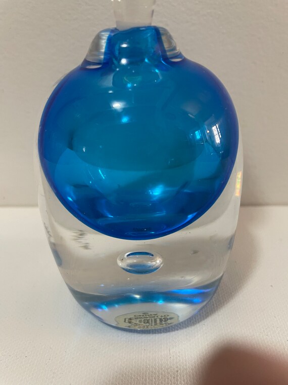 Vintage Blue Hand Blown Art Glass Perfume Bottle - Gem