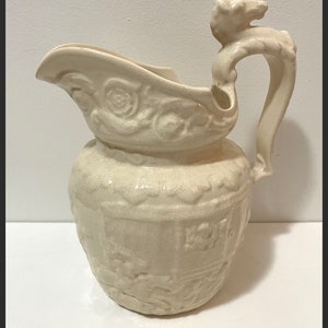 Large ivory ironstone pitcher ,Arthur Wood England 1930s Horse Head Handle