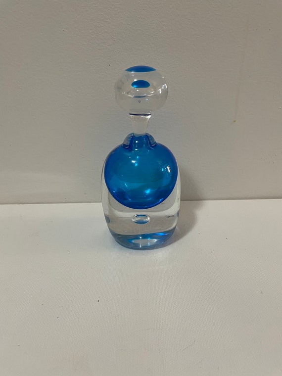 Vintage Blue Hand Blown   Art Glass Perfume  Bottl