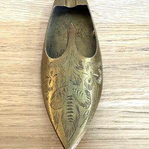 Vintage Brass Floral Etched Slipper Ashtray