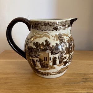 Vintage Brown and White Victoria Ware  Ironstone Pitcher,Transferware