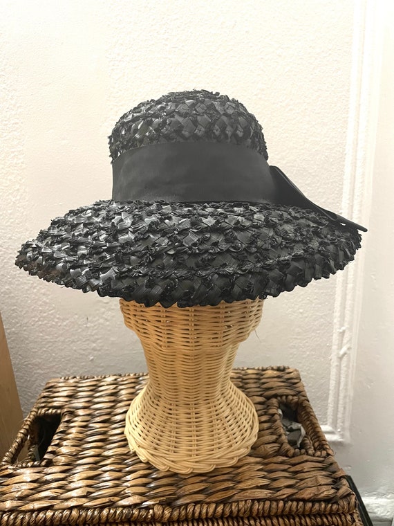 Vintage Ladies Hat, Black Bucket Hat,Audrey Hepbur