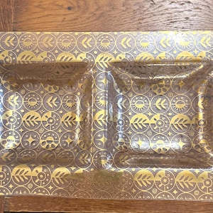 MCM Georges Briard 22k Gold Glass Platter Double Section Dish