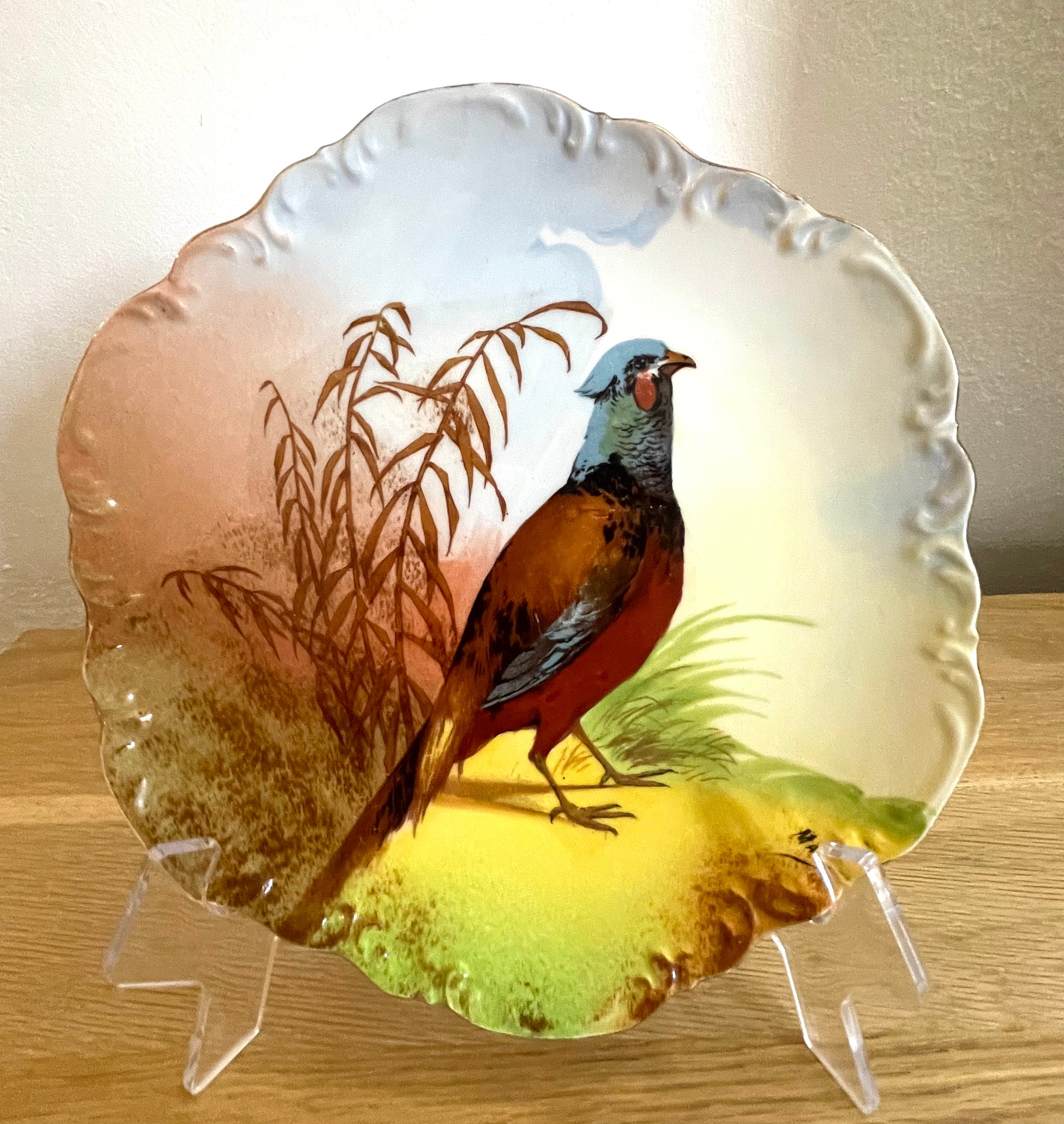 Vintage Hand Painted Limoges Plate, Pheasant ,signed by Artist Max