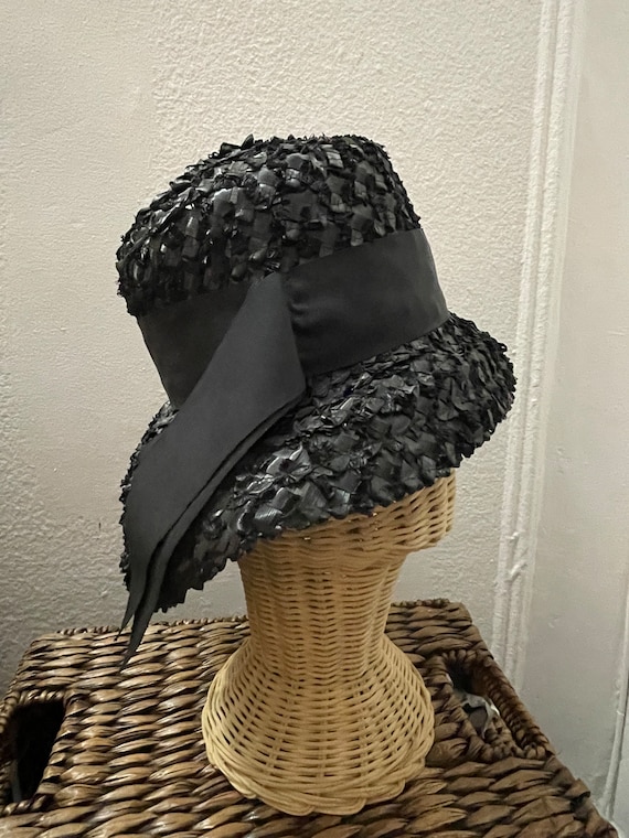 Vintage Ladies Hat, Black Bucket Hat,Audrey Hepbu… - image 4