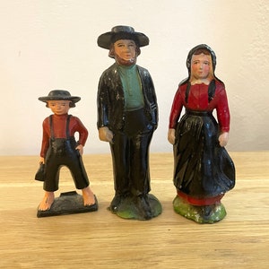 Antique Cast Iron Amish Family , set of 3, Hand Painted.
