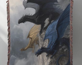 Tairn Andarna Sgaeyl Fourth Wing geïnspireerde geweven deken, 3D-drakenworp, episch fantasietapijt